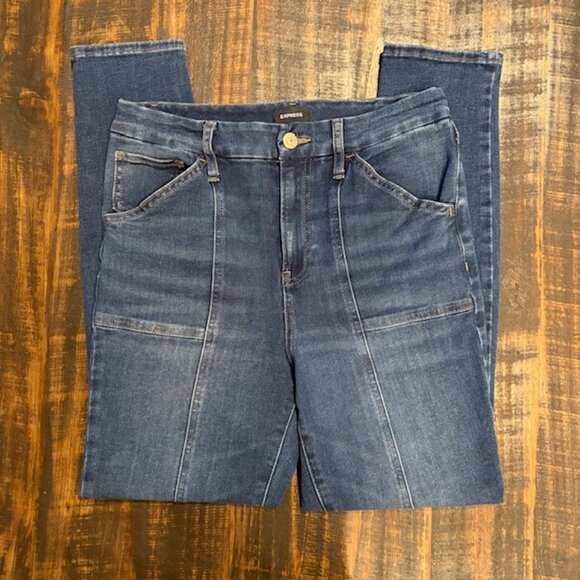 Express Skinny High Rise Ultra Hyper Stretch Jeans Women's M 6/8/10 Medium Wash - Picture 2 of 10